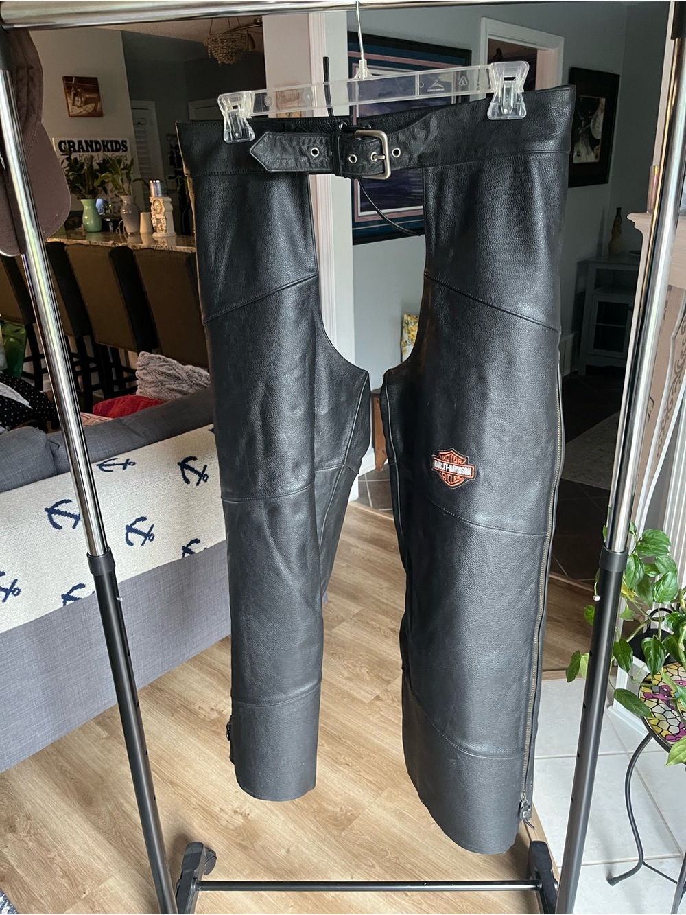 Harley-Davidson Black Leather Motorcycle Chaps with Patch